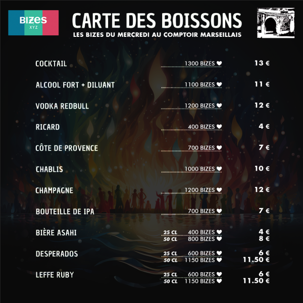 Carte des boissons