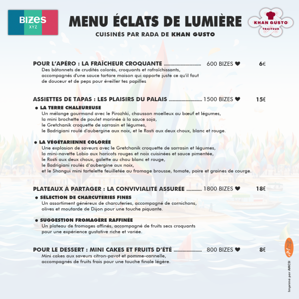 Menu Eclats de Lumière concocté par Rada de Khan Gusto