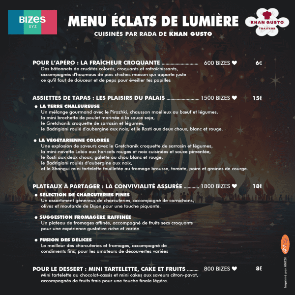 Menu Eclats de Lumière concocté par Rada de Khan Gusto